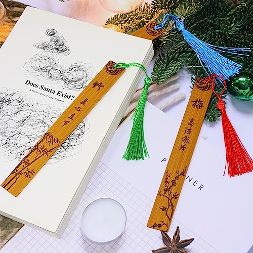 Honbay 8PCS Vintage Bamboo Bookmark Chinese Carving Blossom Bookmark with Tassel Reading Page Markers for School Office Supplies or Book Lovers (4 Style)