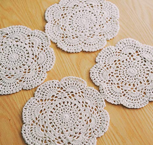 Phantomon 8 Inch Doilies Crochet Round Lace Doily Handmade Placemats 100% Cotton Crocheted Coasters, Pack of 4 (Beige) - color: Beige