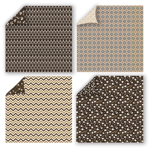 Gingham Scrapbook Paper 12x12 Coffee,24 Sheets Double-Sided Bohemian Floral Patterned CardStock Paper Pad Boho Tone Decorative Craft Papers for Holiday Cardmaking DIY Origami Papers. - color: PAD2121