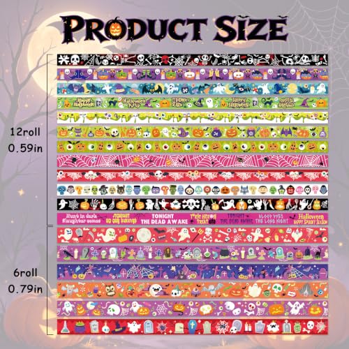 Bomichi 18 Rolls Halloween Thin Decorative Scrapbook Washi Tape Set - color: Halloween Tape