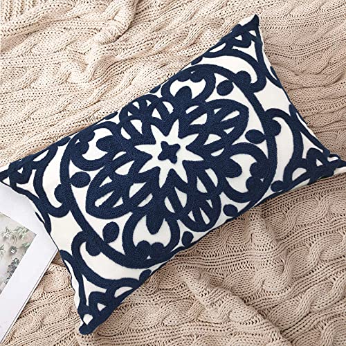 Alysheer Boho Embroidered Lumbar Throw Pillow Cover 12"x 20", 1pc Navy - color: Navy, size: 20" x 12" (Pack of 1)