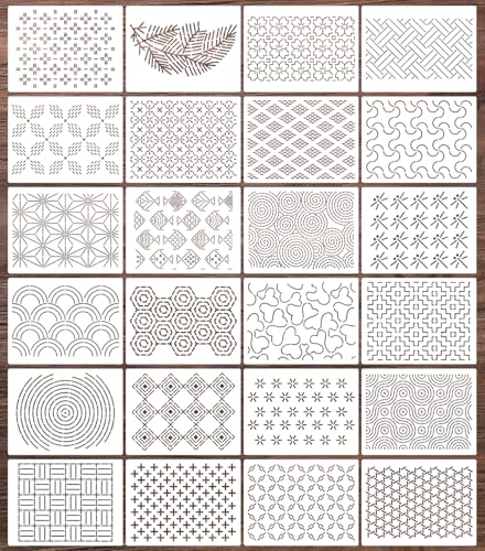 Sashiko Stencil Embroidery Stencils for Crafts Reusable 8"x6" - style: Sashiko