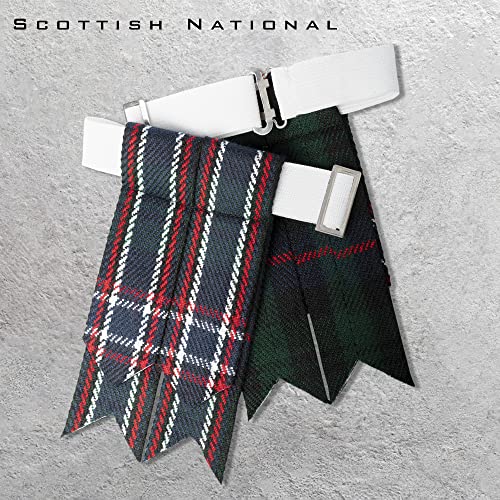 Kilt Flashes for Men with Heavy Buckle Adjusters, Plain & Tartan Kilt Sock Flashes. - color: Scottish National 016flbu