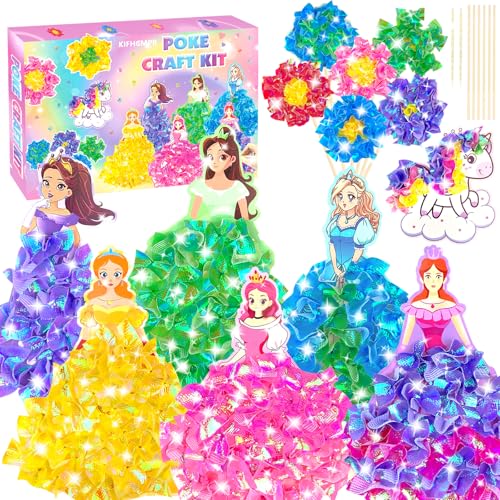 Poke in Fun Art Flower & Princess &Unicorn Craft Kits for Kids,Arts and Crafts for Kids,Mess Free Kids'Paper Craft Kits,DIY Art Supplies Creative Activity Birthday Gifts,Toys for Girls Boys Ages 4-10+ - style: Princess 2