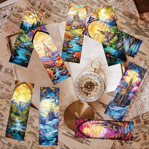 Fantastic Stained Glass Transparent Bookmark - Wxiben 10 Pcs Moon Castle Transparent PVC Bookmark Dark Romance Book Mark Page Clips Gifts for Women Men Book Lovers Teacher Student Bookish Readers - style: Fantastic Stained Glass