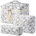 HBselect Quilted Makeup Bag, 3Pcs Cotton Large Travel Makeup Bags Organizer - color: A-3PCS-Floral 39