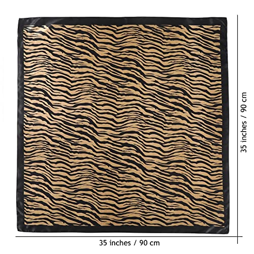 AWAYTR 2-Pack 35" Silk-Like Satin Head Scarves for Women, Square Bandanas - color: Zebra Stripes (White + Brown)