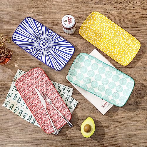 Selamica Ceramic Rectangular Serving Platters Set of 4, 12 Inch Serving Trays/Dishes for Party Entertaining, Rectangular Dinner Plates for Appetizer Salad Dessert Sushi, Assorted Colors - color: Assorted Colors, size: 12 Inch, Set of 4