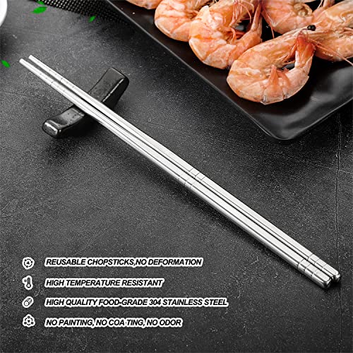 Stainless Steel Chopsticks, Metal Alloy Chopstick, Reusable Non-slip Design Chop Sticks, 5 Pairs Gift Set,Silver - color: Silvermoon