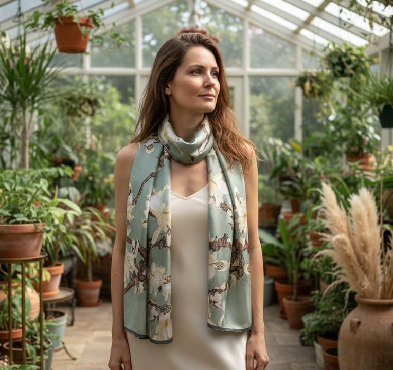 ANDANTINO 100% Silk Long Scarf-Women Large Oblong Shawls with Gift Packed - color: Pale Green