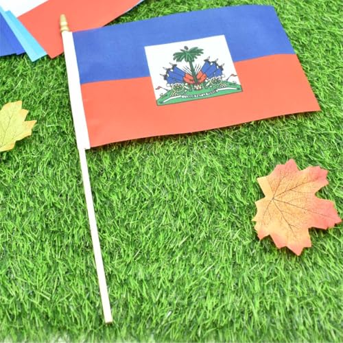 25Pack Small Haiti Flag Handheld Mini Haitian Flag on Stick 5x8 Inch - color: Haiti