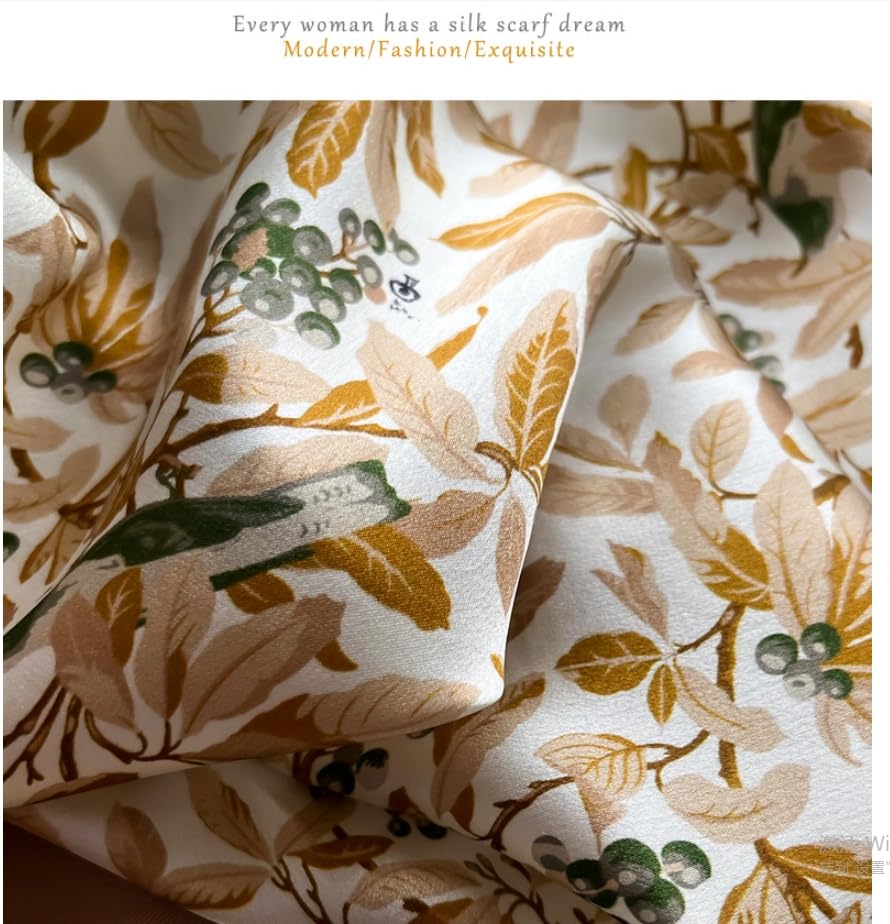 100% Pure Mulberry Silk Scarf 21" Women Square Scarf Neckerchief Headscarf - color: M3 White Khaki Floral