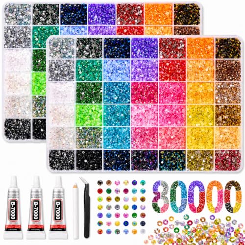 80000Pcs Bedazzling Kit, 42 Colors 3mm Flatback Rhinestones with 3 B7000 Glue & Tools, Bedazzler Kit for Crafts Clothes Tumblers Nail Art & Diamond Painting - Christmas Birthday Gift for Girls - size: 3 MM