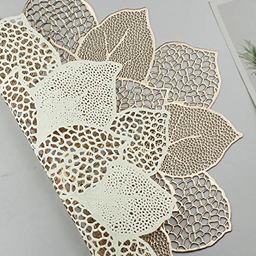Gold Round Placemats for Dining Table Set of 6 Pressed Vinyl Metallic - color: A5/Hibiscus/Gold