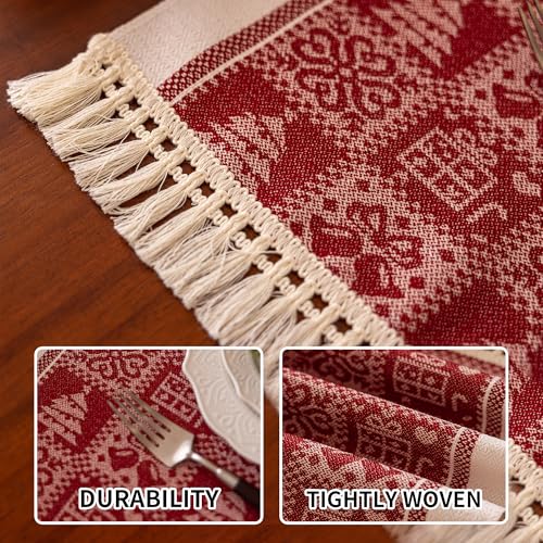 Christmas Placemats Set of 4, 14x18 Inch Heat Resistant Dinner Mats - color: Red Sds
