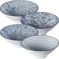 38 oz Japanese Ramen Bowls Set of 4, Large Pho Bowls, 8 Inch Ceramic Blue and White Soup Bowls, Mixing Pattern - color: Mixing Pattern