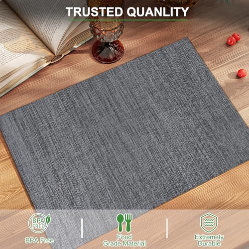 BETEAM Placemats Set of 6, Woven Vinyl Place Mats for Dining Table, Gray - color: Gray, size: 6 Pcs