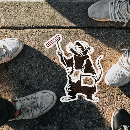 FINGERINSPIRE Banksy Mouse Stencil for Painting with Brush 11.8x11.8inch Reusable Mouse Holding Paint Roller Template Hollowed Rat Carrying Paint Bucket Stencil Plastic PET Banksy Theme Template - style: Banksy Mouse