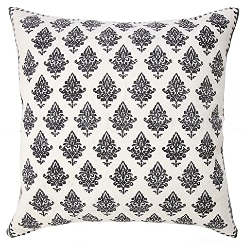 20x20 Inches Floral Cotton Throw Pillow Covers for Home Decor | Traditional Boho Cushion Covers for Throw Pillows | Perfect for Living Room Couch & Bedroom Decorations | White/Black - color: White/Black