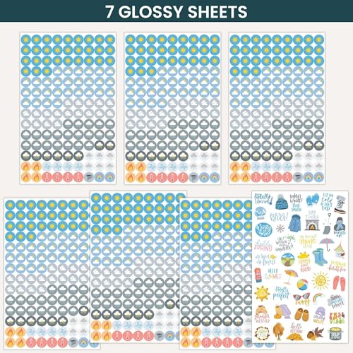 bloom daily planners Weather Planner Stickers - 8 Sheets / 837 Icons & Illustrations - Forecast Themed Variety Pack for Planning & Journaling - color: Weather Pack