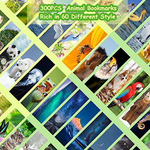 300PCS Animal Bulk Bookmarks for Kids Classroom 60 Designs Cool Wildlife Bookmark Cute Book Mark Double Sided Bookmark for Book Lovers Students Children Rewards Gifts - color: 300 Animals