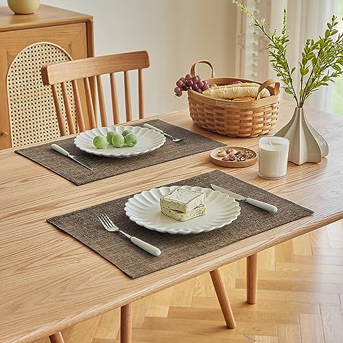 Softalker Faux Linen Cloth Placemats Set of 4-12 x 18 Inch, Brown - color: Brown, size: 4pc