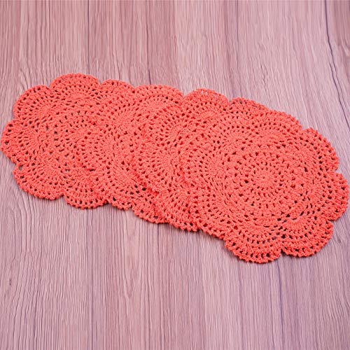 Phantomon 8 Inch Doilies Crochet Round Lace Doily Handmade Placemats 100% Cotton Crocheted Coasters, Pack of 4 (Orange) - color: Orange