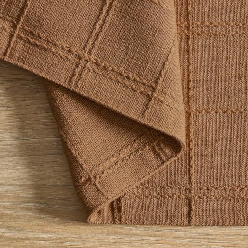 ZeeMart Linen Checked Farmhouse Placemats Set of 6, Caramel 13x19in - color: Caramel, size: Set of 6