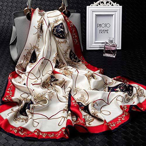 ANDANTINO 100% Silk Long Scarf-Women Large Oblong Shawls with Gift Packed - color: 1-red&navy-carriage
