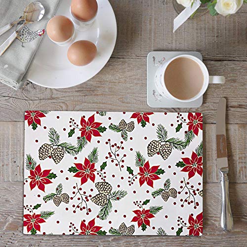 Urban Villa Two Tone Placemat Cotton Tablemat 14x20 (Set of 6) Pine Cone - color: Pinecone Print, size: 14" x 20"