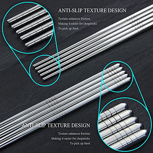 IQCWOOD 304 Stainless Steel Chopsticks, 5 Pairs, Silver - color: Silver Classic