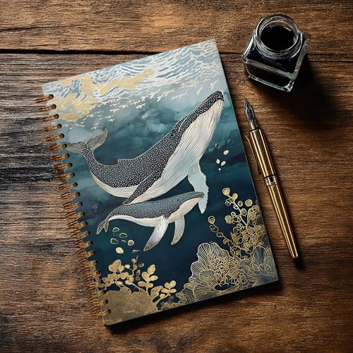 Journaling Notebooks for Women, Whale and Ocean Diary Notebook - Marine Life Notebook Journal Gifts, A5 Spiral Journal Notebook Office Supplies Gifts for Women Birthday Graduation Christmas (Blue-Whale) - color: Blue-Whale