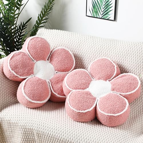Menkxi 2 Pack Flower Pillows Cute Flower Shaped Pillows Daisy Pillow Throw Soft Floor Cushion for Living Room Bedroom Sofa Couch Winter Warm Decoration 15.7 Inch(Pink) - color: Pink