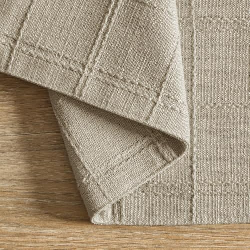 ZeeMart Linen Checked Farmhouse Placemats Set of 6, Oatmeal 13x19in - color: Oatmeal, size: Set of 6