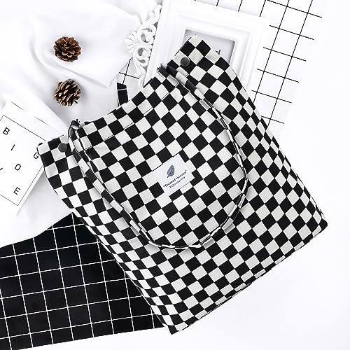 Ayieyill Corduroy Tote Bag for Women Canvas Shoulder Cord Purse with Inner Pocket - color: Checkered