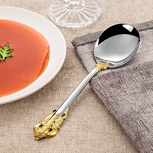 KEAWELL Gorgeous 4-Piece 18/10 Stainless Steel Soup Spoon Set (Gold Accent) - style: Gold Accent