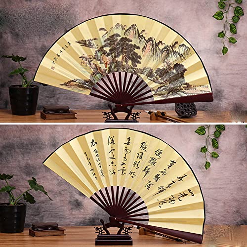 Fox Baby Folding Hand Fan,13 inch Bamboo Fabric Large Hand Fans with Chinese Traditional Painting for Decorations,Performance (Plum Bamboo & Mountain Pine) - color: Plum Bamboo & Mountain Pine