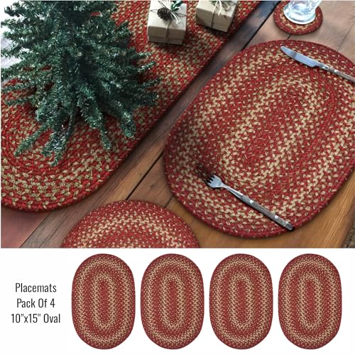 Homespice Apple Pie Jute Braided Table Mats, Oval 10x15 Set of 4 - color: Apple Pie