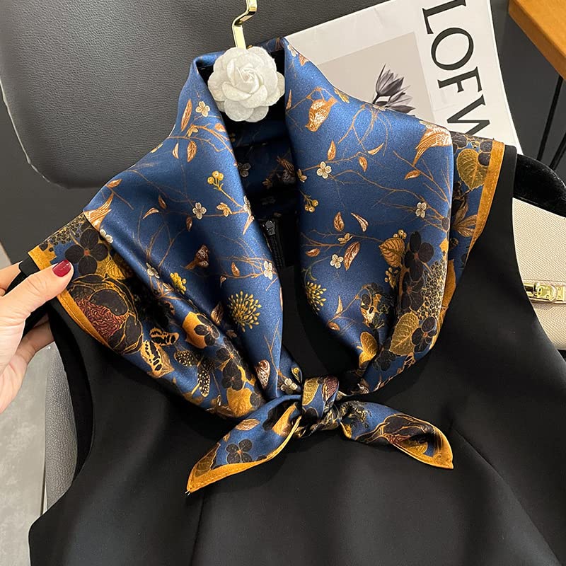 100% Mulberry Silk Scarf - 25.6" Square Neckerchief & Headscarf Gift Packed - color: Night Flowers