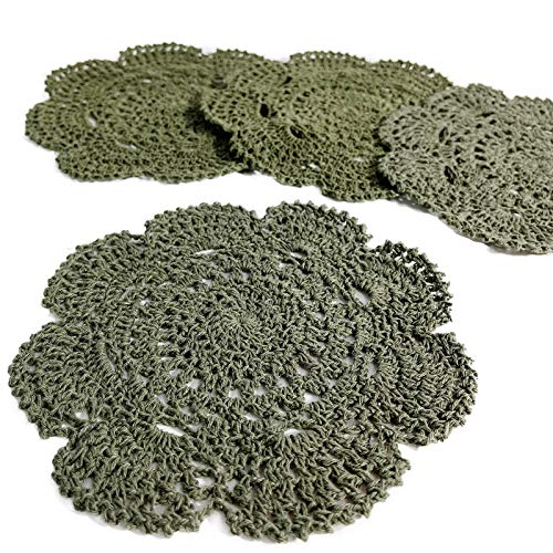 Phantomon 8 Inch Doilies Crochet Round Lace Doily Handmade Placemats 100% Cotton Crocheted Coasters, Pack of 4 (Green) - color: Green