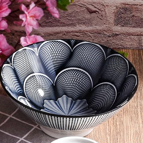 Ceramic Ramen Bowl Set of 2, 7'' Large Soup Bowls, Black