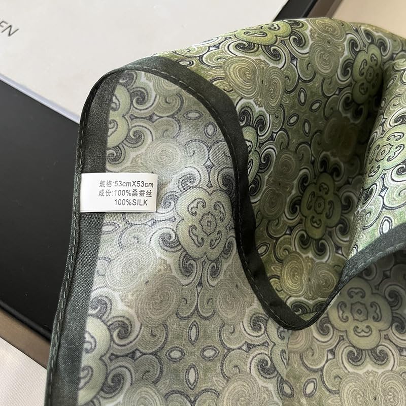 100% Pure Mulberry Silk Scarf 21" Women Square Scarf Neckerchief Headscarf - color: Light Green Pattern