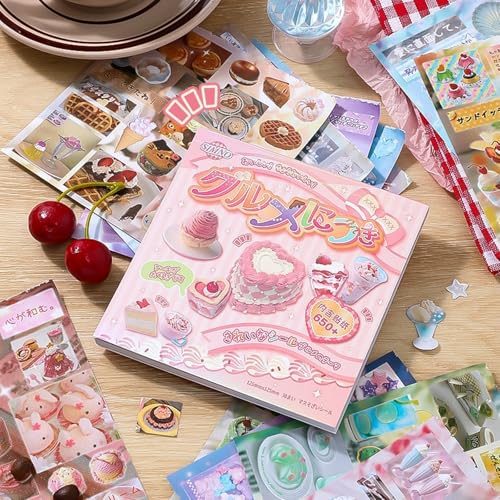 TIAMECH Pink Delicious Food Cuisine Gourmet Desserts Stickers Book - color: Pink Delicious Food