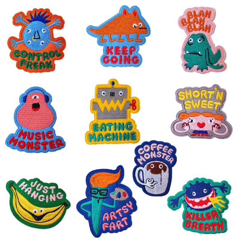 10 Pcs Funny Monster Iron On Patches, Kawaii Colorful Monsters Embroidered Applique Patches, Clothes Backpacks Hats Pants Jackets Jeans Decoration, DIY Accessories - color: 10 Funny Monster