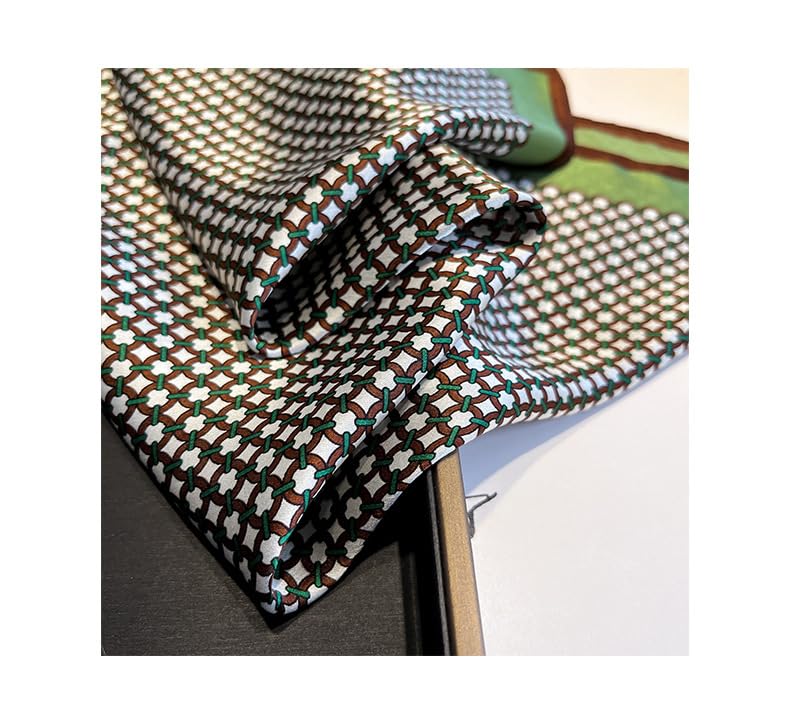100% Pure Mulberry Silk Scarf 21" Women Square Scarf Neckerchief Headscarf - color: Green Coffee Pattern