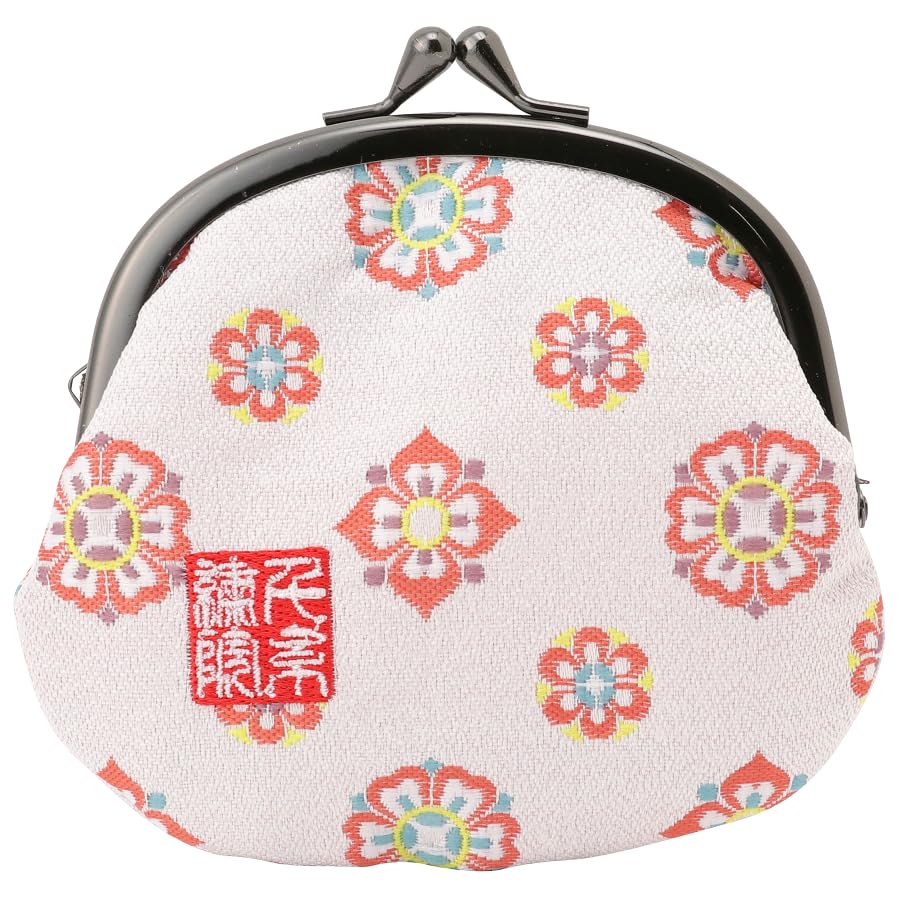 Nishijin brocade round clasp purse/coin purse with lining, size L. (Saishokushosohanabishimon) - color: Saishokushosohanabishimon
