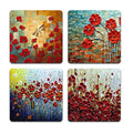 Red Oil Painting Square Coaster Set - Made of Recycled Rubber - Set of 4 - color: Red Oil Painting