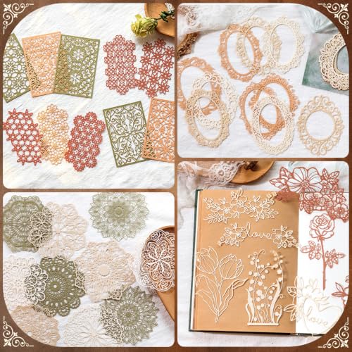 60PCS Vintage Lace Hollow Out Scrapbook Paper - 6 Assorted Themes Retro Decorative Craft Paper for Junk Journal, DIY Crafts, Scrapbooking, Card Making & Holiday Decor - color: Multicolor 17