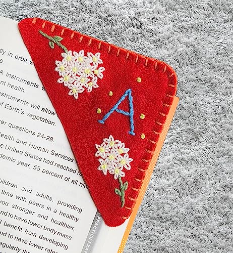 Personalized Hand Embroidered Corner Bookmark, Cute Flower Book Mark, Hand Stitch Gift for Women Book Lovers by HNQCPCVU (A, RED) - color: Red, size: A