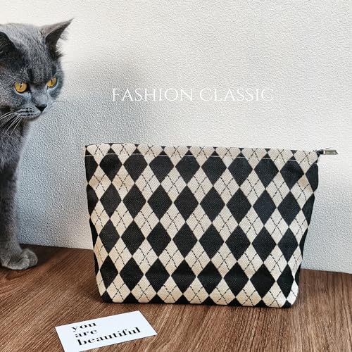 STARDW Checkered Makeup Bag Cosmetic Travel Bag, Toiletry Bag for Women - color: Argyle